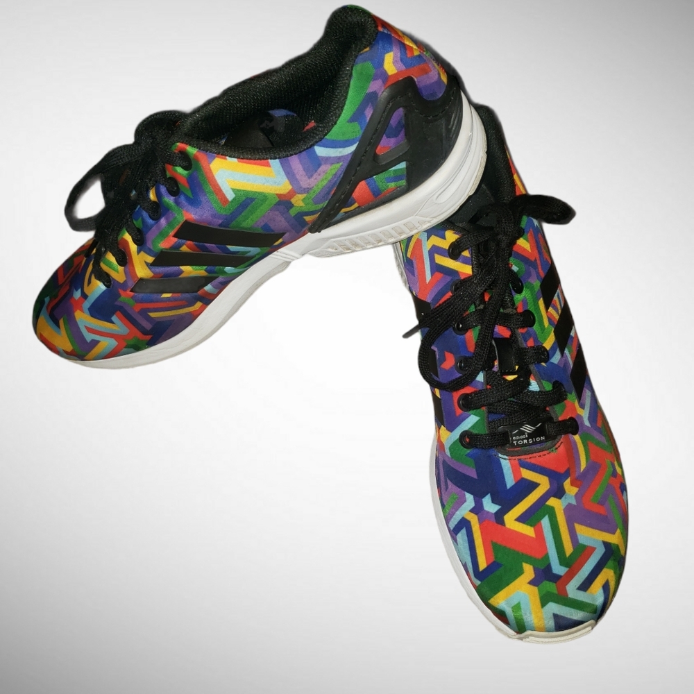 Men's Adidas ZX Flux Multi Color Rainbow Shoe! - Picture 3 of 10
